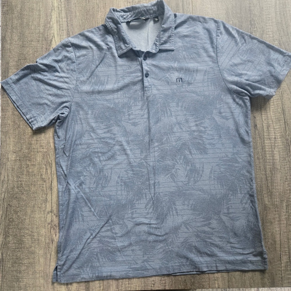 TravisMathew‎ Mens XL Blue Palm Leaf Tropical Pima Cotton Blend Polo Shirt